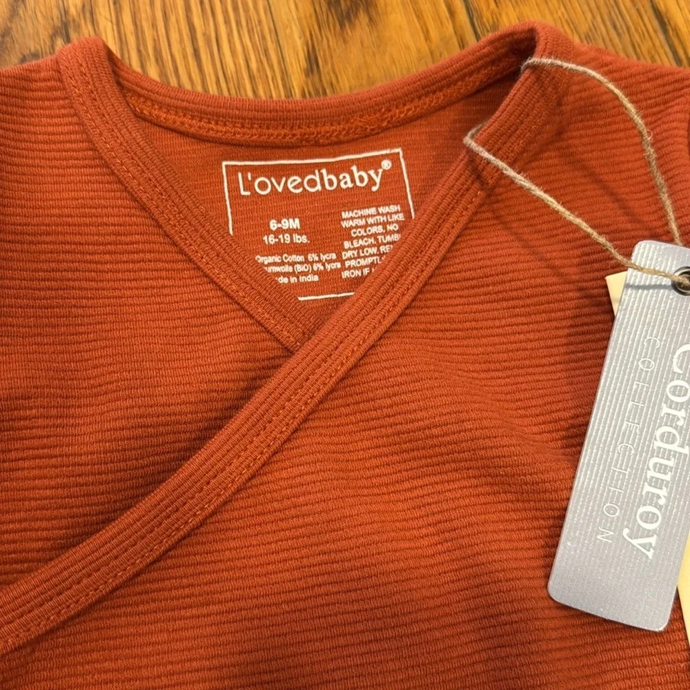 NWT Lovedbaby Rust Organic Cotton Baby Bodysuit and Hat Set 6-9 months corduroy